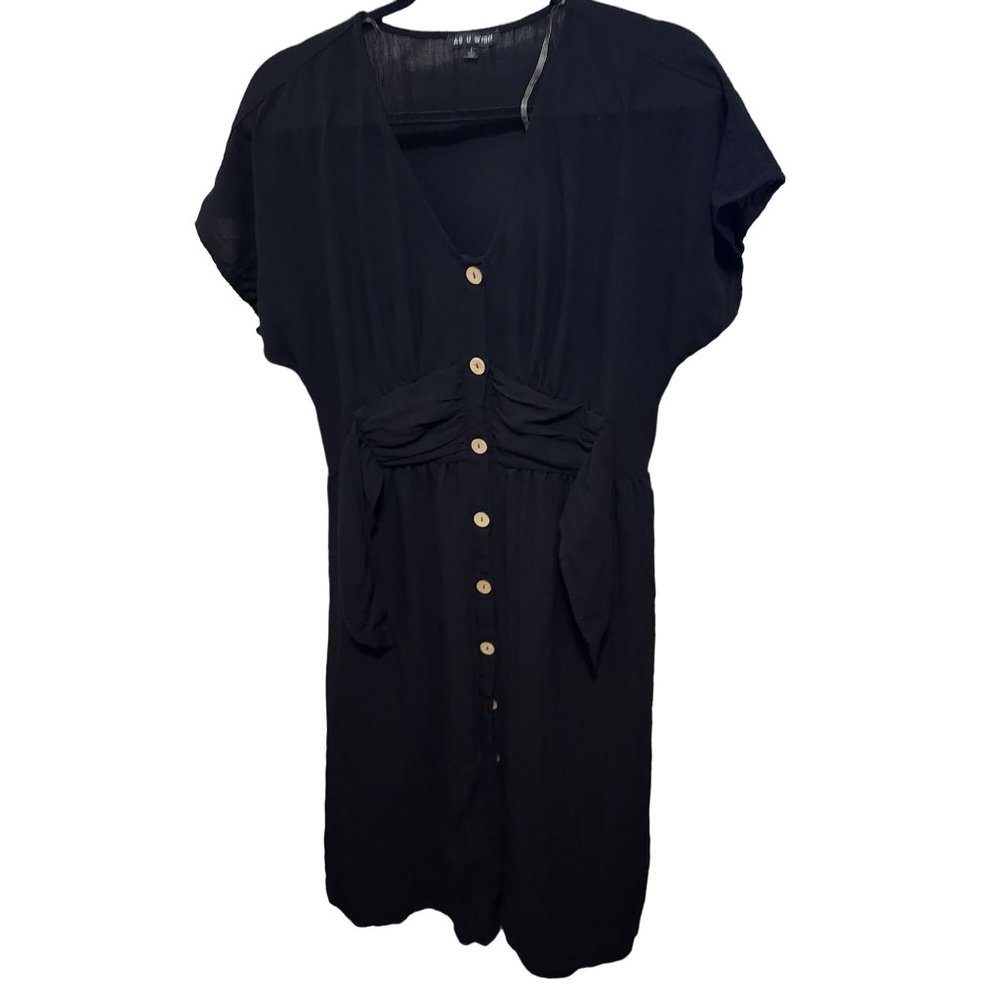 AS U WISH Women Black Large Dress Rayon Blend Fit Flare Button Maxi